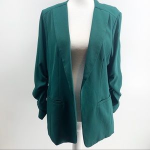 Green Anthro SKIES ARE BLUE ruched sleeve blazer